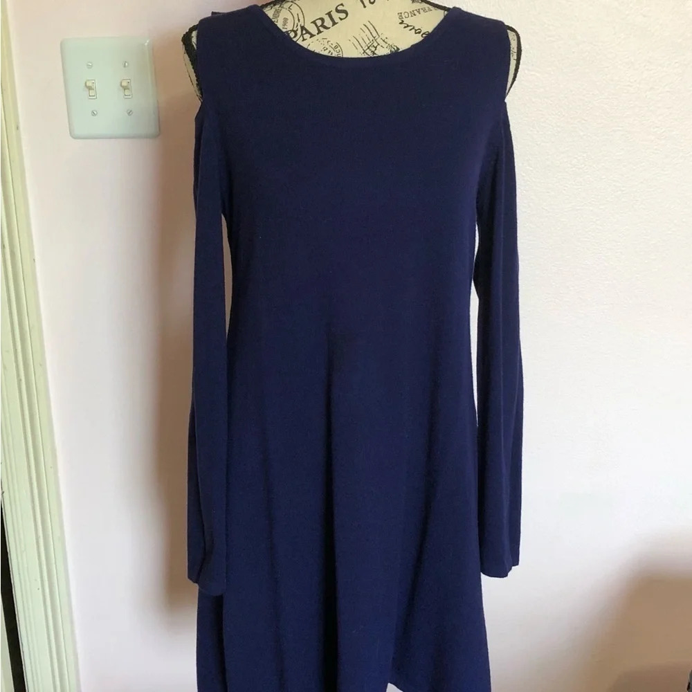 Womens Neiman Marcus‎ navy knit   cold shoulder pullover tunic M